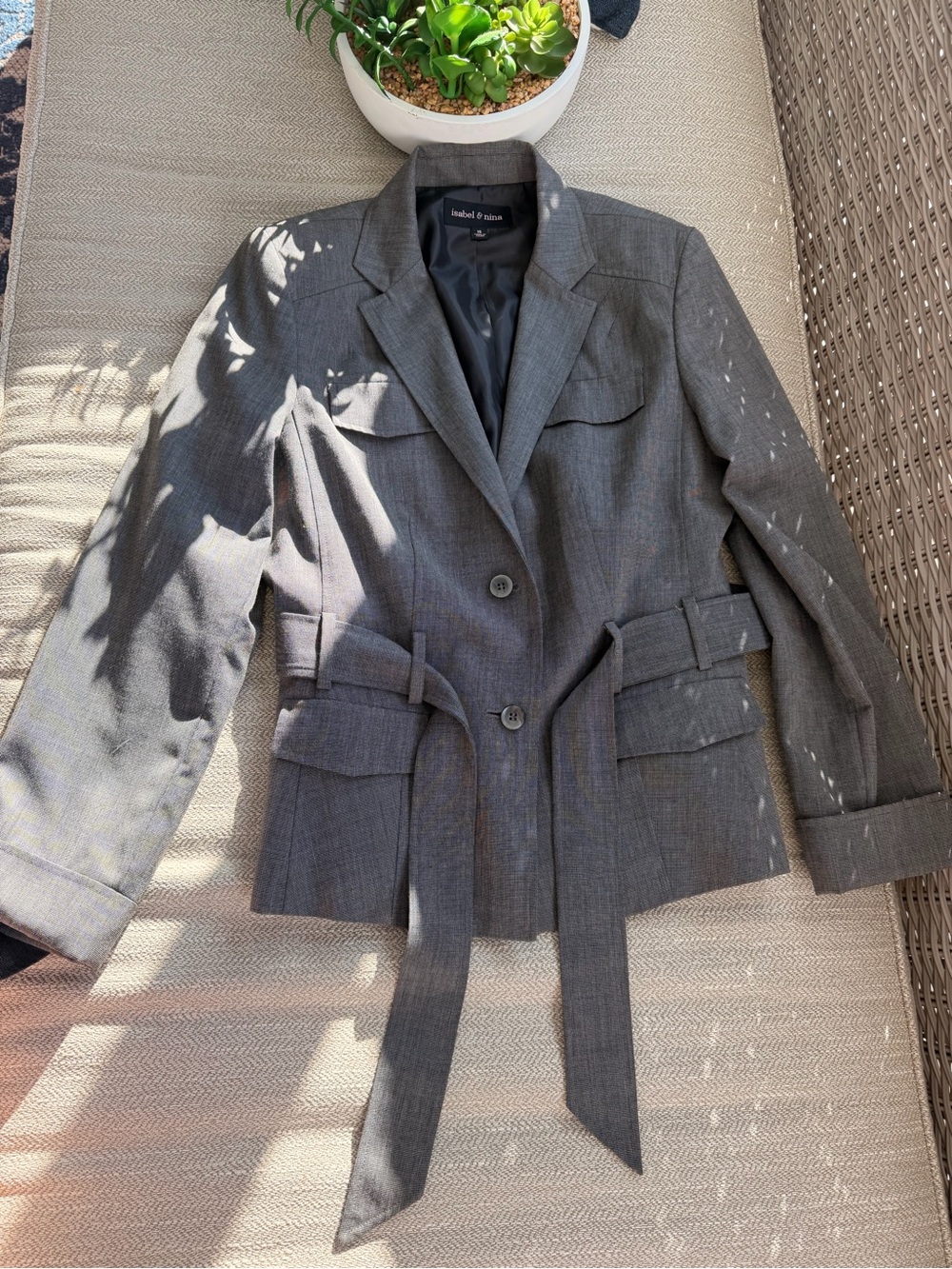 Gray Belted Wool blended Tailored Jacket